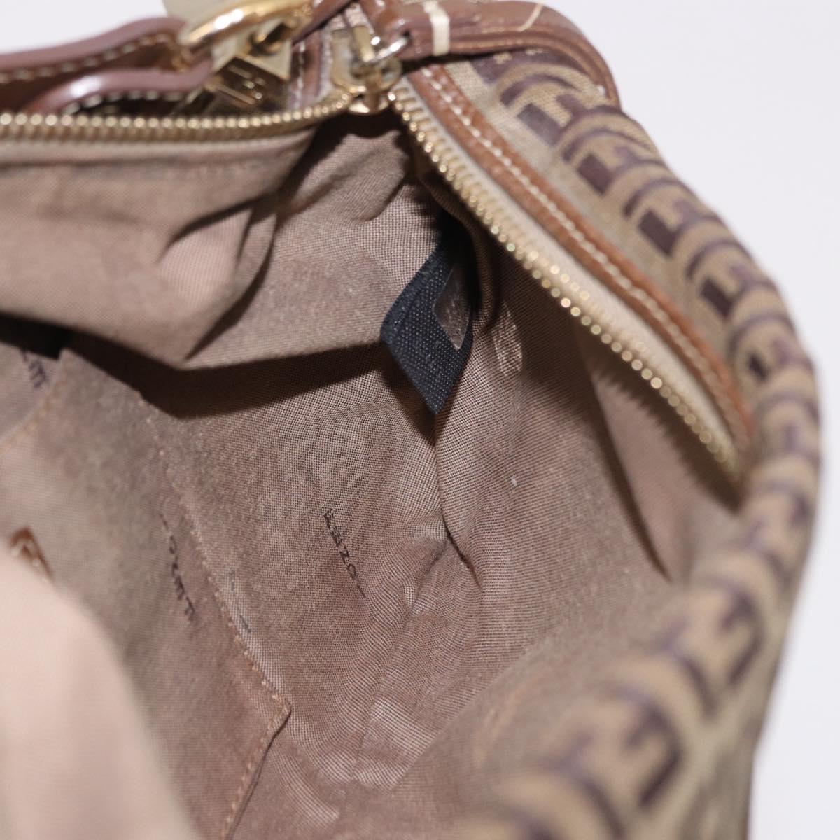 FENDI Zucchino Canvas Shoulder Bag Beige Gold Auth BAZ527