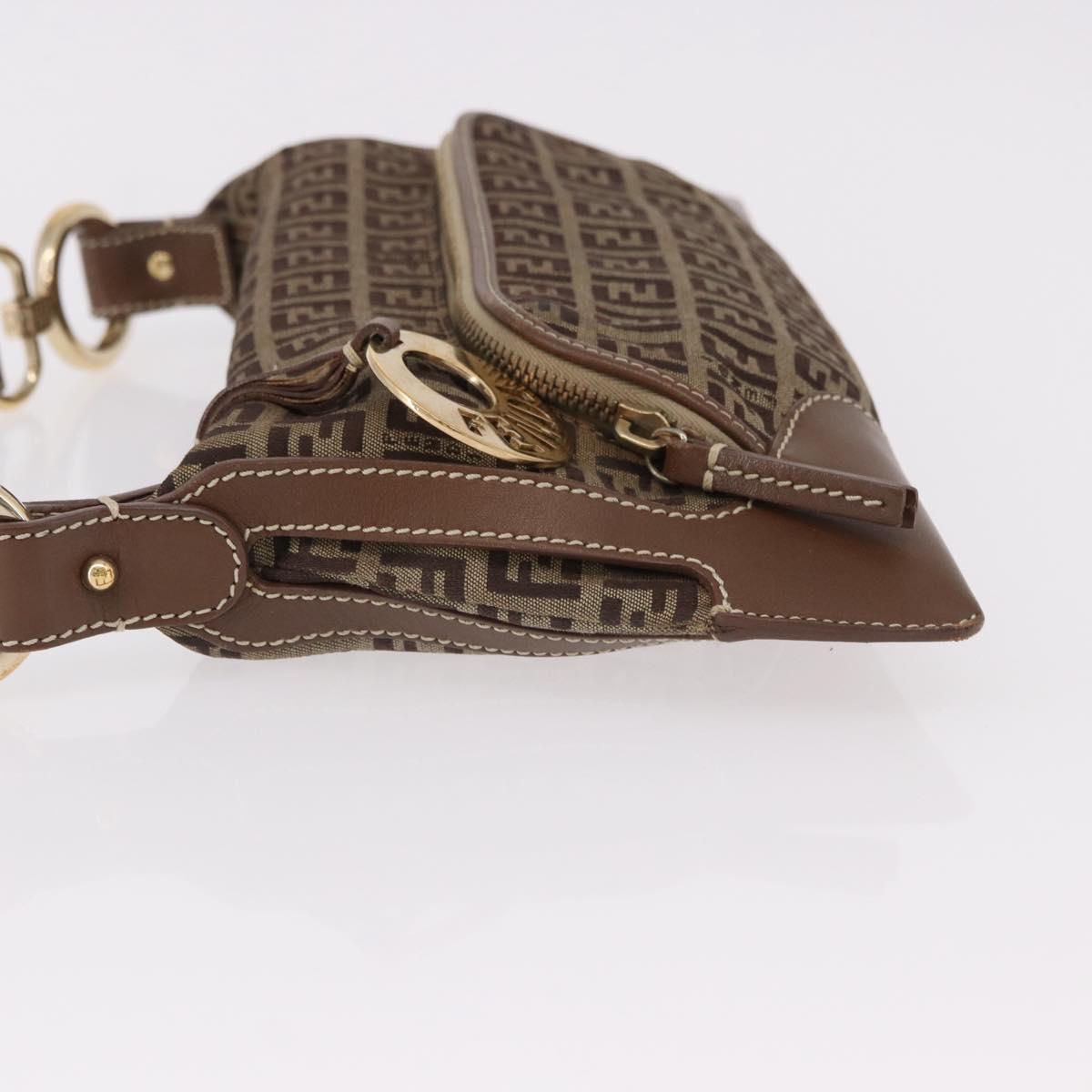 FENDI Zucchino Canvas Shoulder Bag Beige Gold Auth BAZ527