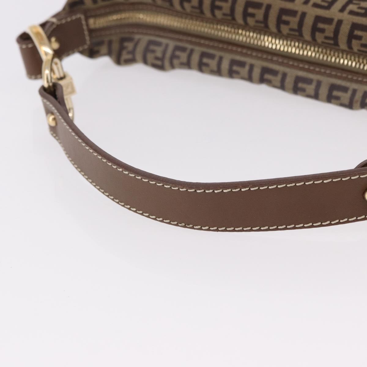 FENDI Zucchino Canvas Shoulder Bag Beige Gold Auth BAZ527