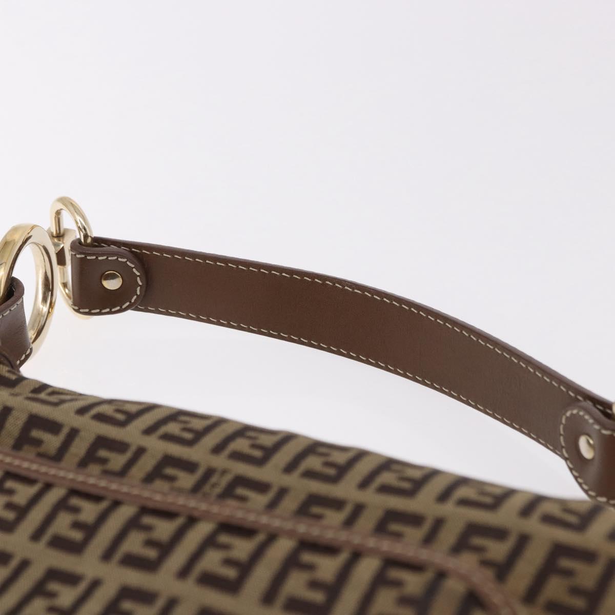 FENDI Zucchino Canvas Shoulder Bag Beige Gold Auth BAZ527
