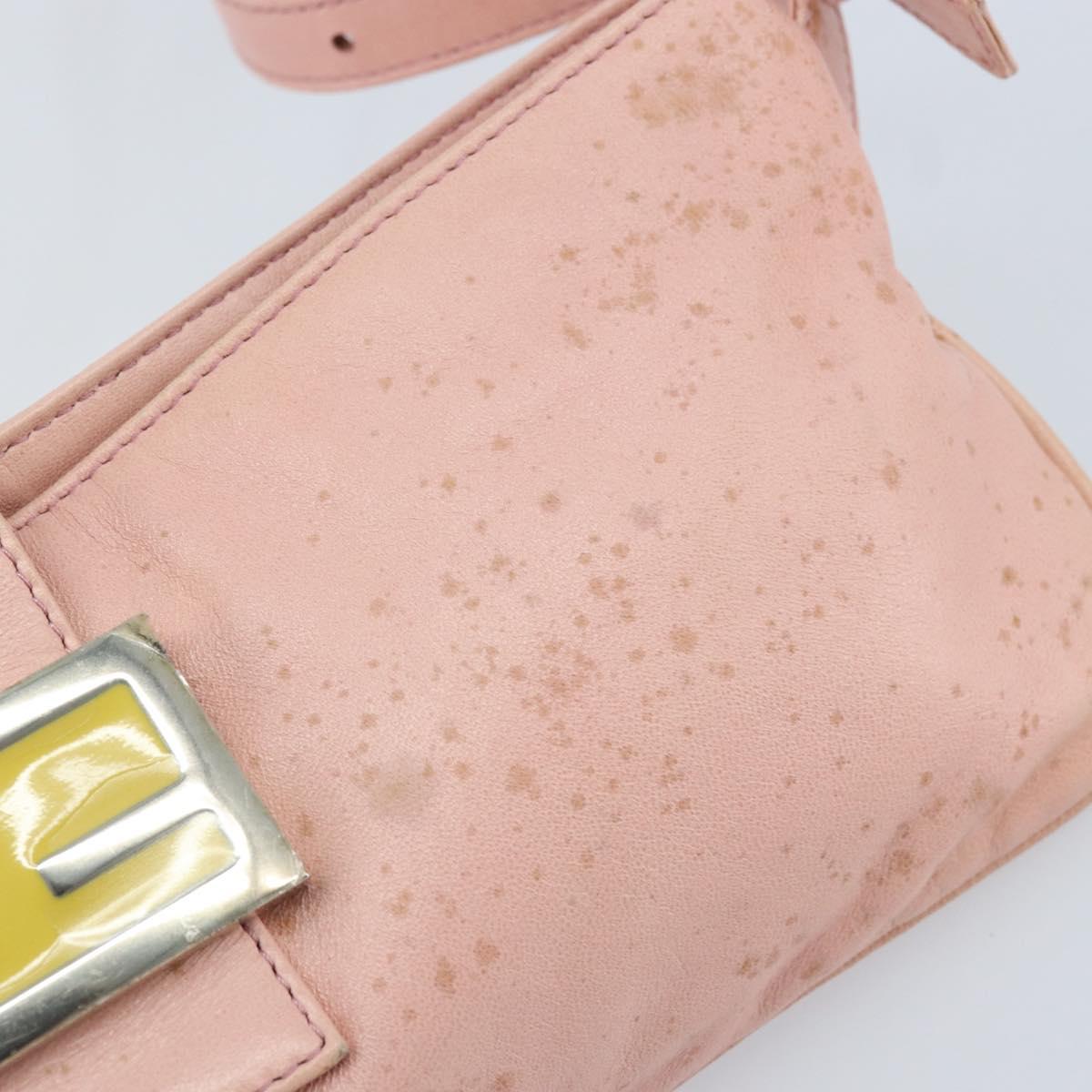 FENDI Mamma Bucket Shoulder Bag Leather Pink Silver Auth BAZ529