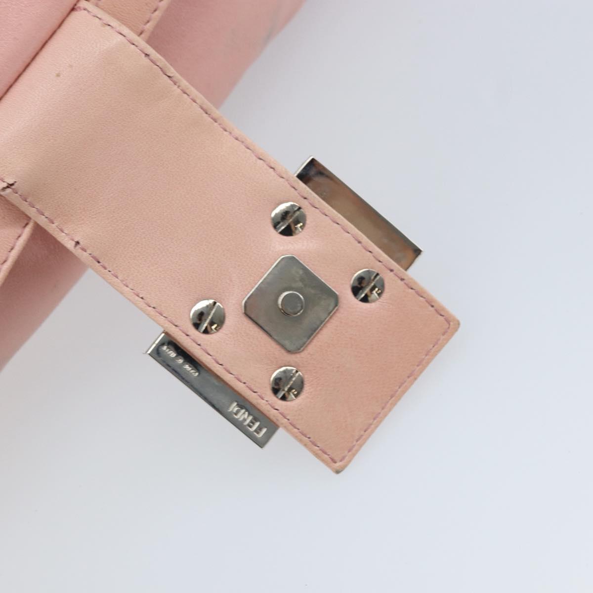 FENDI Mamma Bucket Shoulder Bag Leather Pink Silver Auth BAZ529