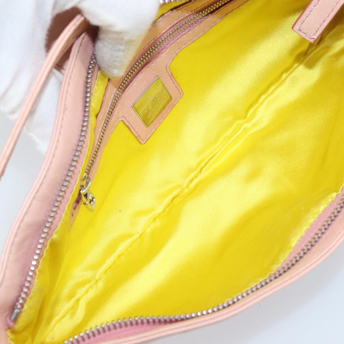 FENDI Mamma Bucket Shoulder Bag Leather Pink Silver Auth BAZ529