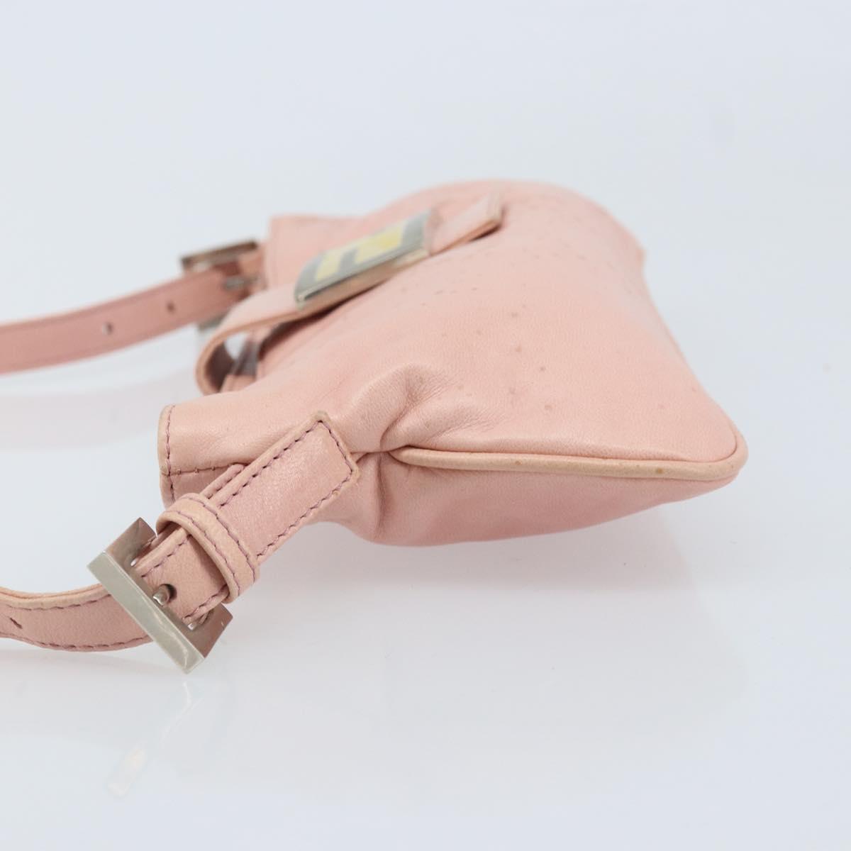 FENDI Mamma Bucket Shoulder Bag Leather Pink Silver Auth BAZ529