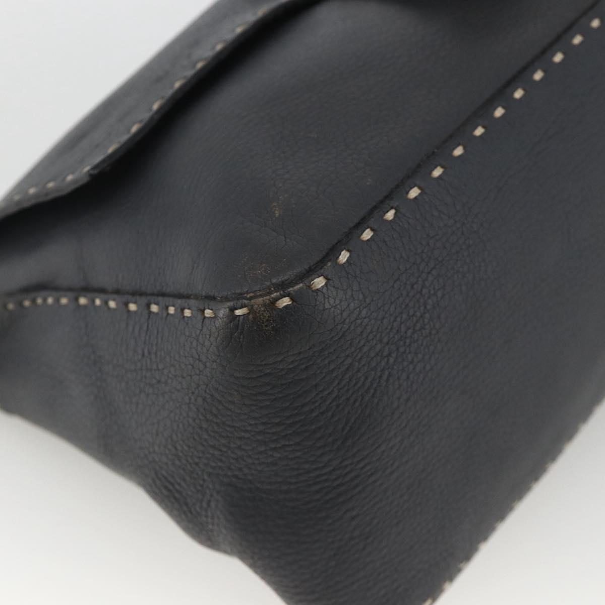 FENDI Selleria Mamma Baguette Bag Leather Silver Charcoal Gray Auth BAZ530A