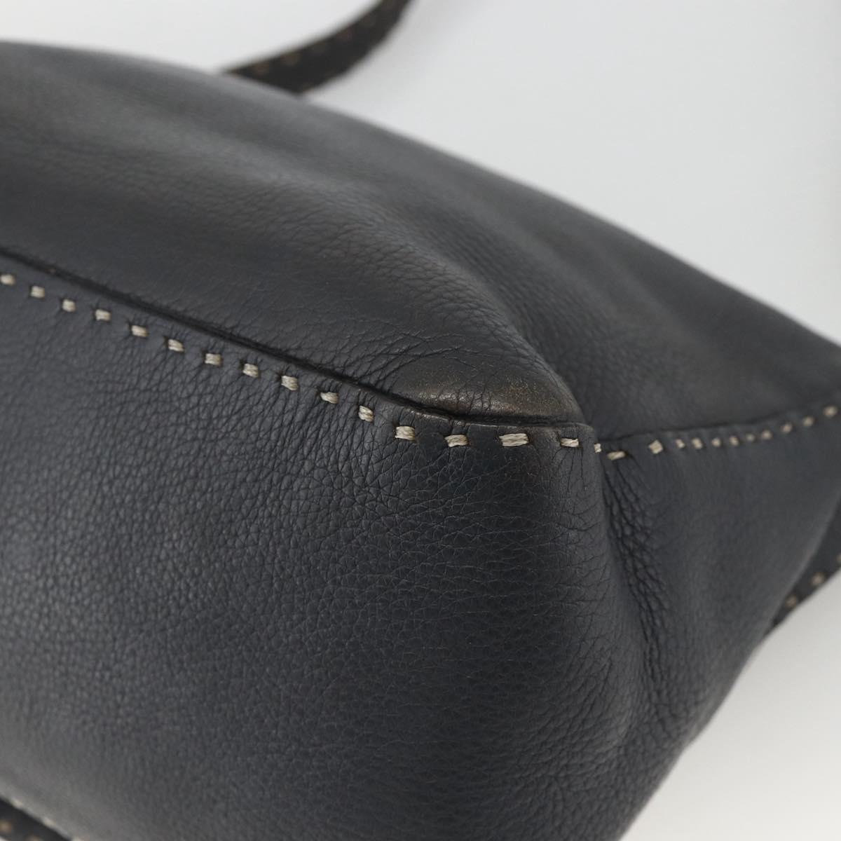 FENDI Selleria Mamma Baguette Bag Leather Silver Charcoal Gray Auth BAZ530A