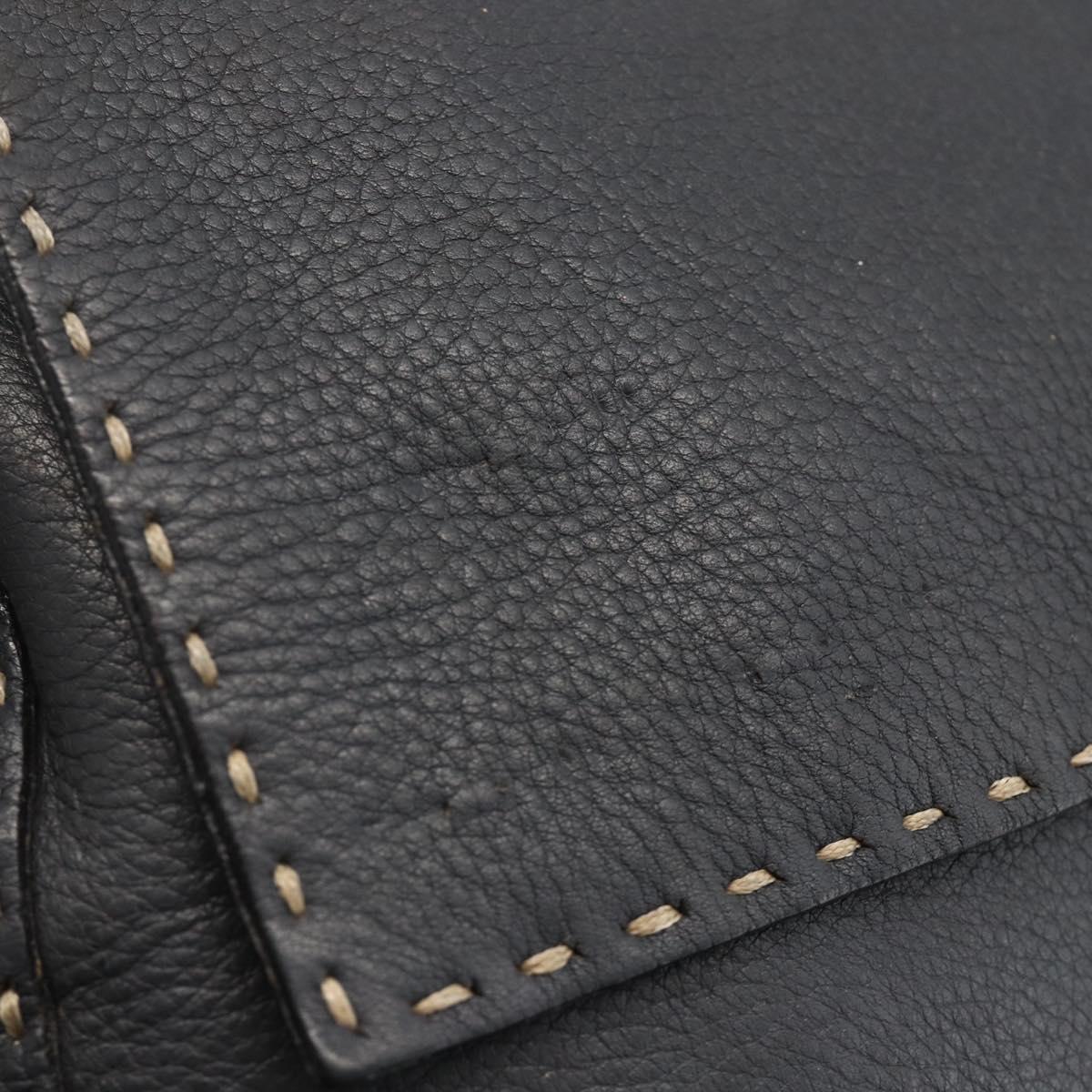 FENDI Selleria Mamma Baguette Bag Leather Silver Charcoal Gray Auth BAZ530A
