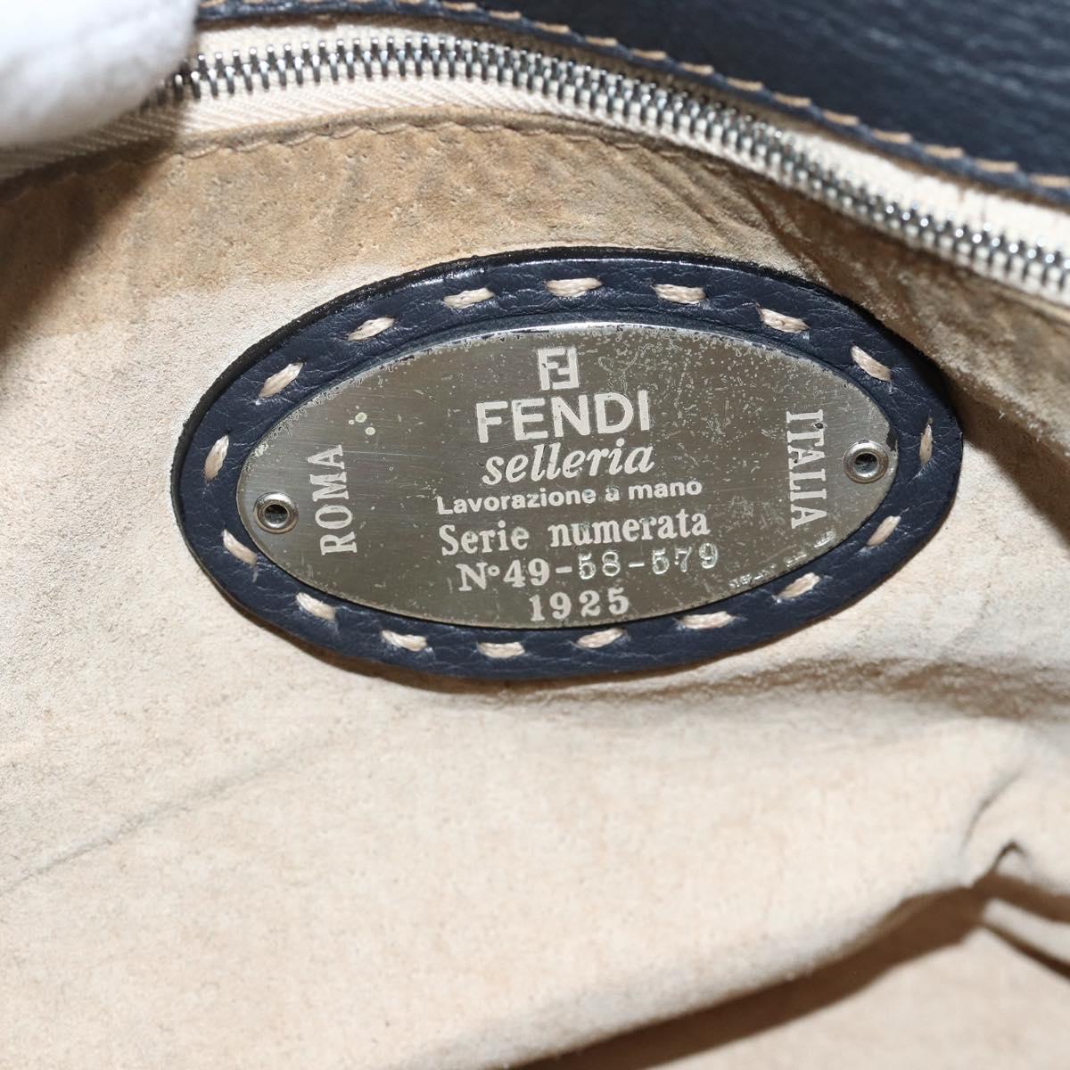 FENDI Selleria Mamma Baguette Bag Leather Silver Charcoal Gray Auth BAZ530A
