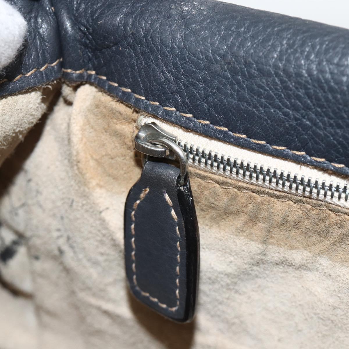FENDI Selleria Mamma Baguette Bag Leather Silver Charcoal Gray Auth BAZ530A