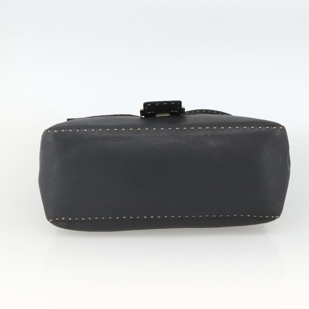 FENDI Selleria Mamma Baguette Bag Leather Silver Charcoal Gray Auth BAZ530A