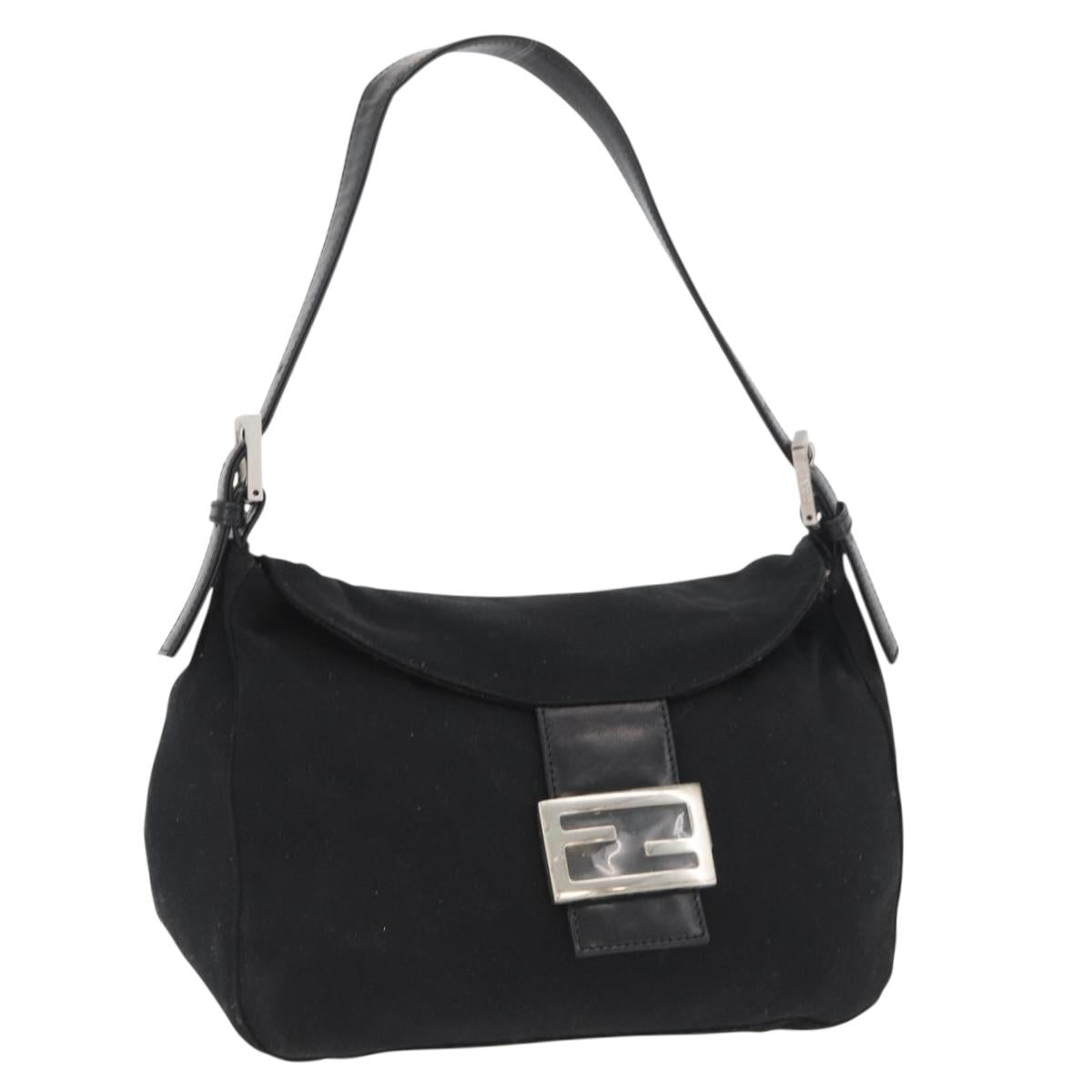 FENDI Mamma Baguette Shoulder Bag Nylon Black Silver Auth BAZ531