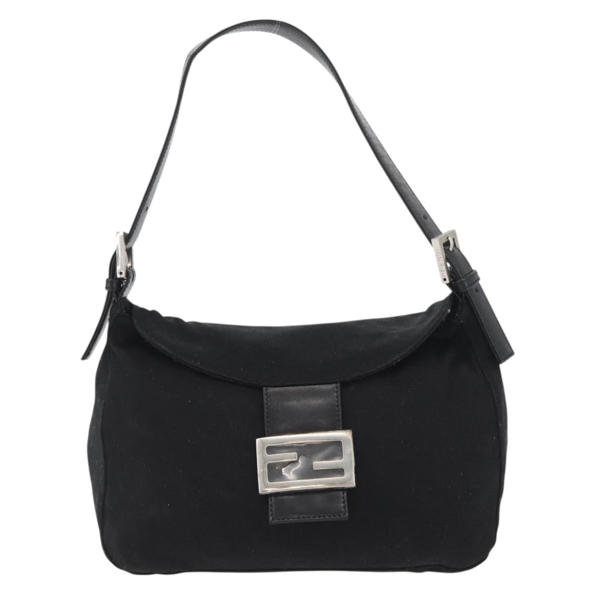 FENDI Mamma Baguette Shoulder Bag Nylon Black Silver Auth BAZ531
