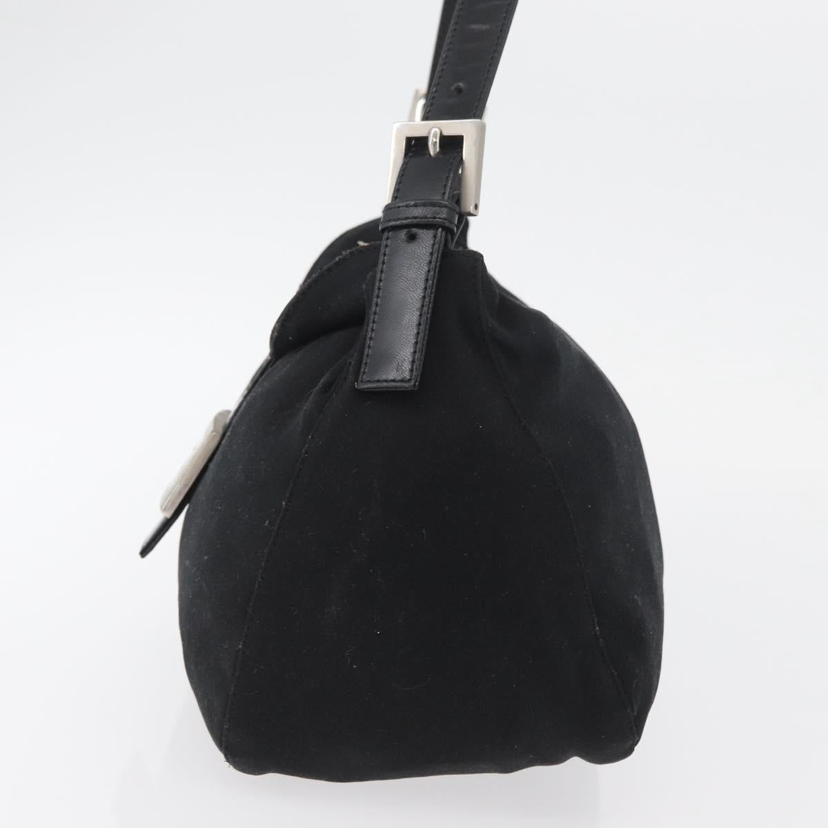 FENDI Mamma Baguette Shoulder Bag Nylon Black Silver Auth BAZ531