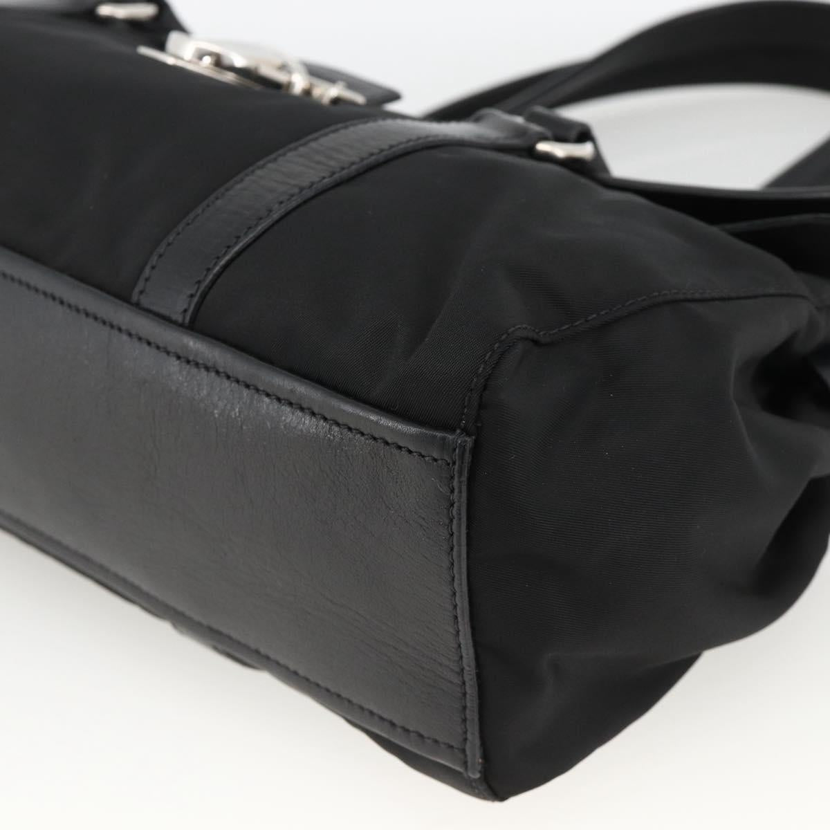 PRADA Hand Bag Nylon Leather Black Silver Auth BAZ535V