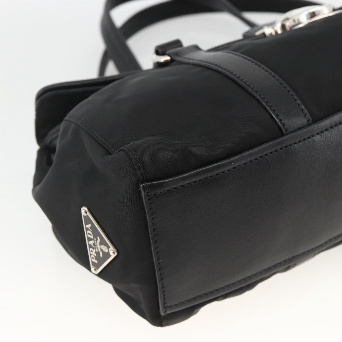 PRADA Hand Bag Nylon Leather Black Silver Auth BAZ535V