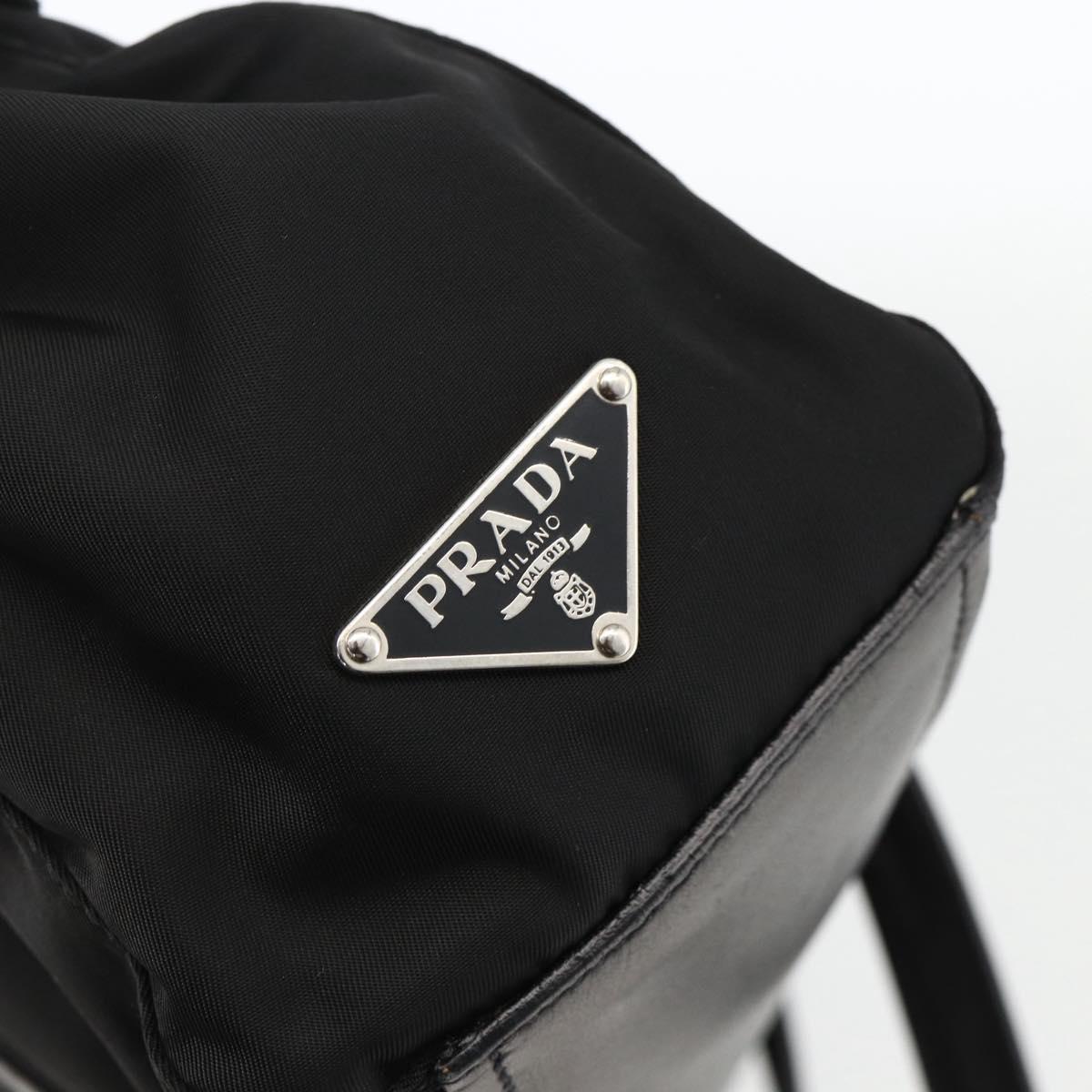 PRADA Hand Bag Nylon Leather Black Silver Auth BAZ535V