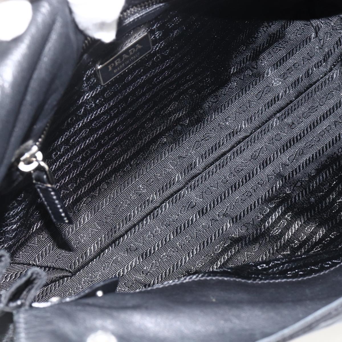PRADA Hand Bag Nylon Leather Black Silver Auth BAZ535V