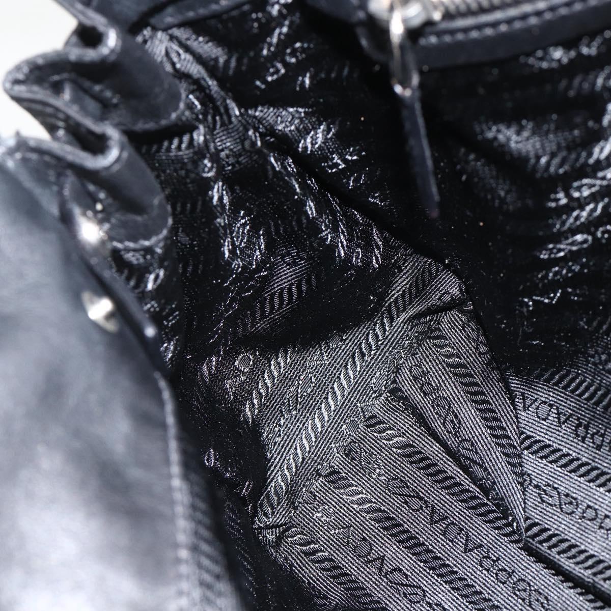PRADA Hand Bag Nylon Leather Black Silver Auth BAZ535V