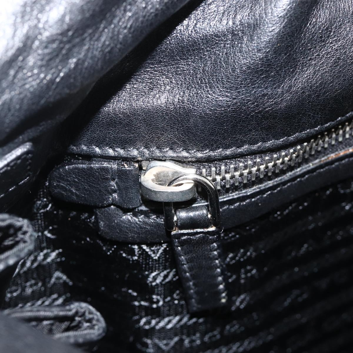 PRADA Hand Bag Nylon Leather Black Silver Auth BAZ535V