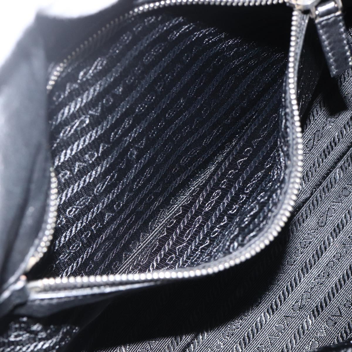 PRADA Hand Bag Nylon Leather Black Silver Auth BAZ535V