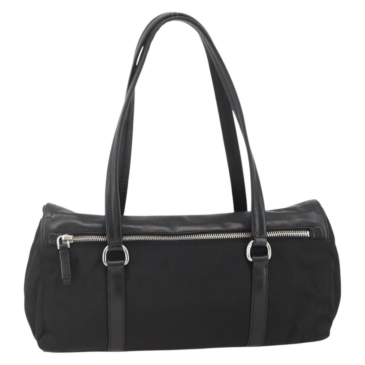 PRADA Hand Bag Nylon Leather Black Silver Auth BAZ535V