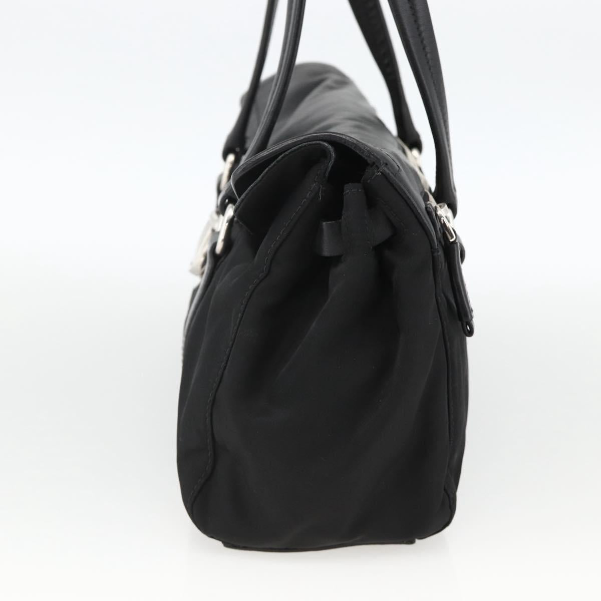 PRADA Hand Bag Nylon Leather Black Silver Auth BAZ535V