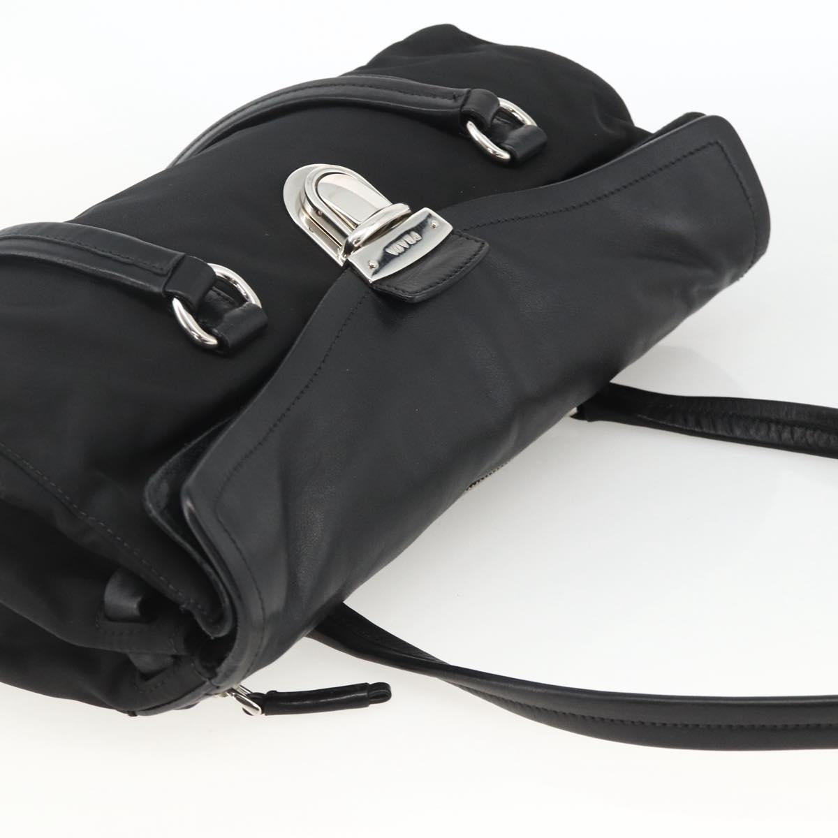 PRADA Hand Bag Nylon Leather Black Silver Auth BAZ535V