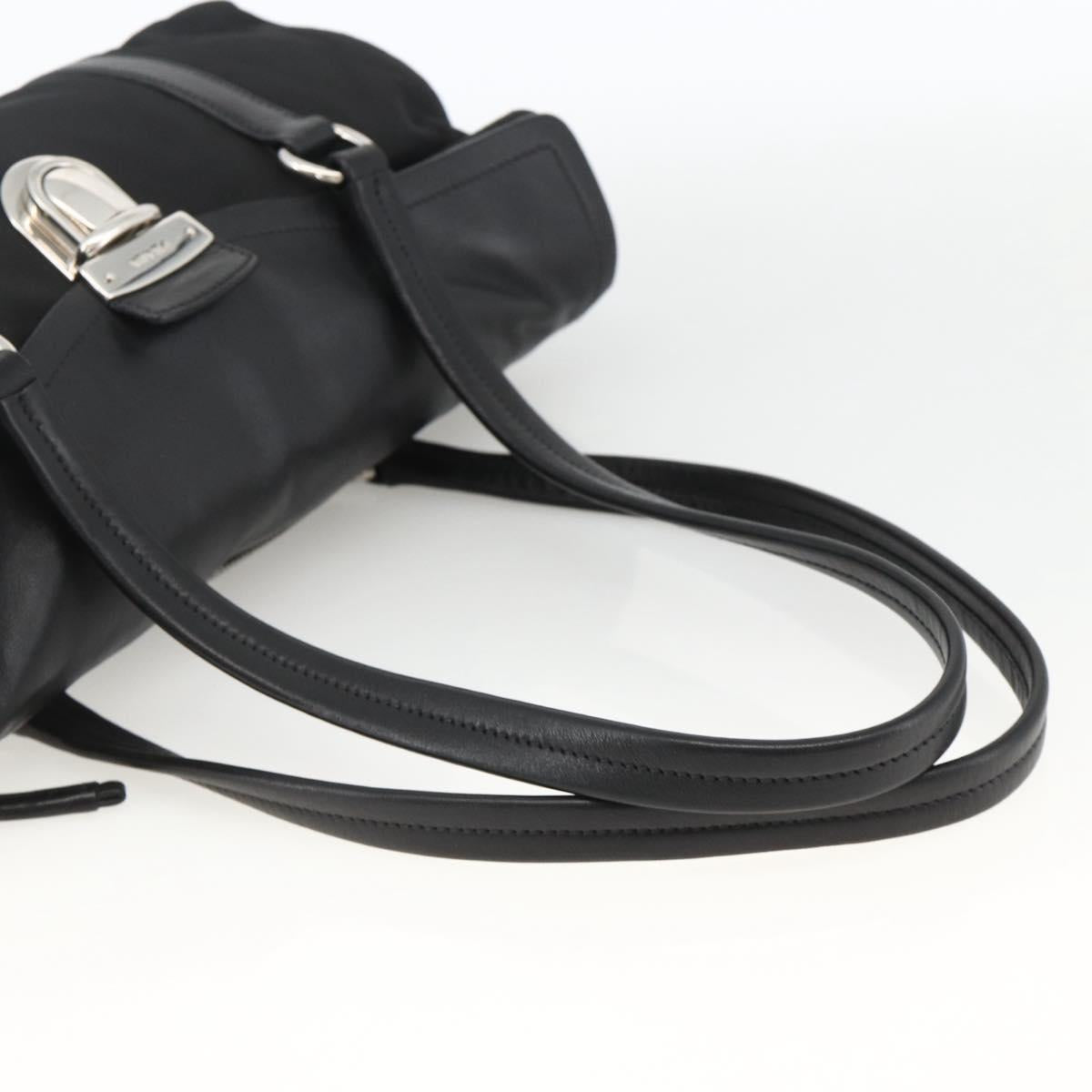 PRADA Hand Bag Nylon Leather Black Silver Auth BAZ535V