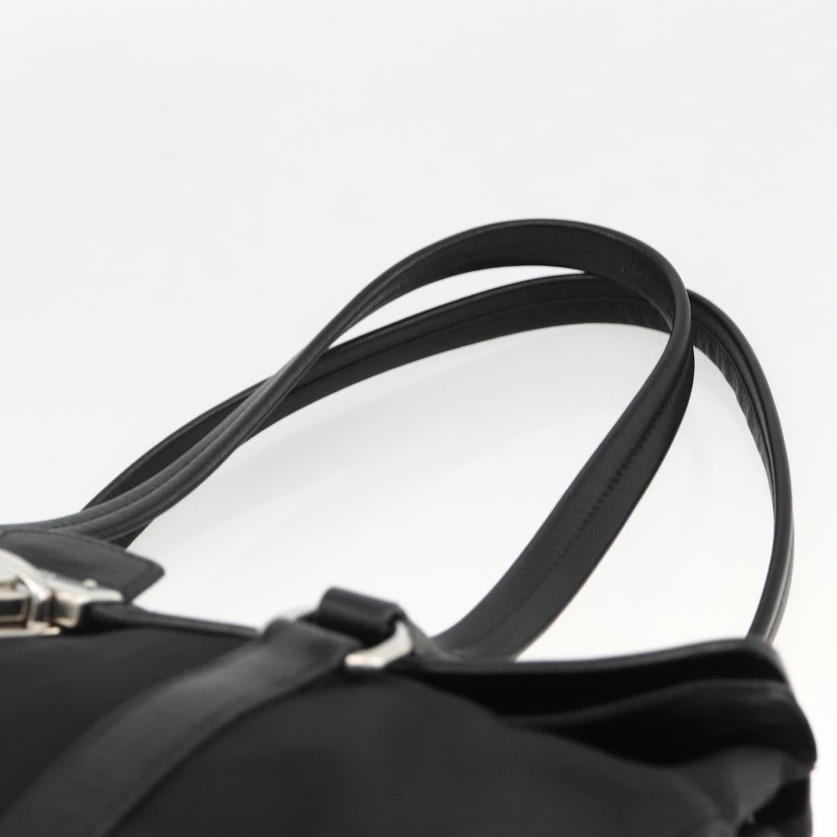 PRADA Hand Bag Nylon Leather Black Silver Auth BAZ535V