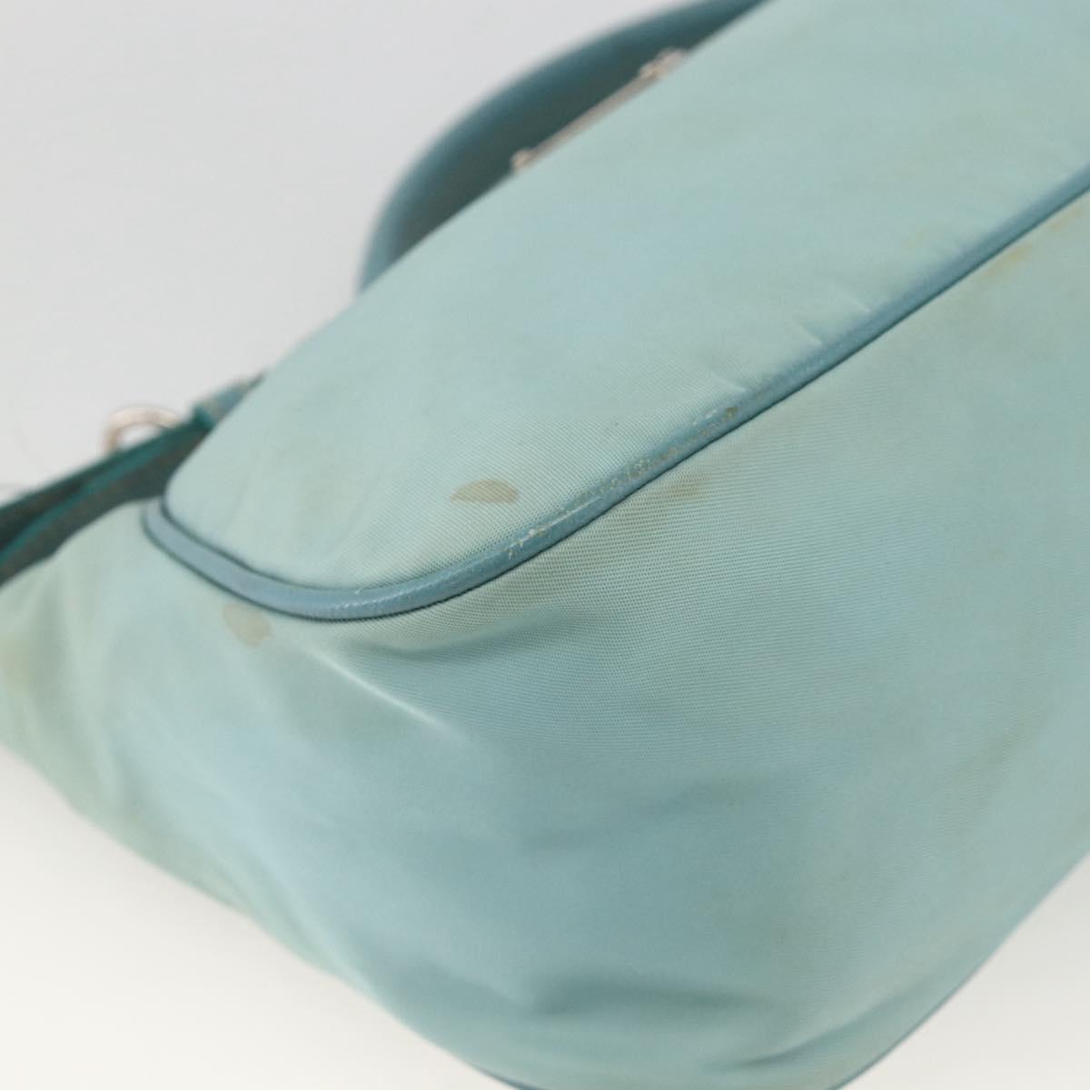 PRADA Shoulder Bag Nylon Leather Light Blue Silver Auth BAZ537