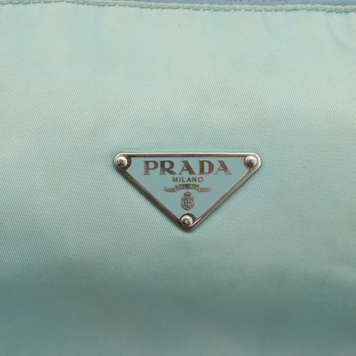 PRADA Shoulder Bag Nylon Leather Light Blue Silver Auth BAZ537