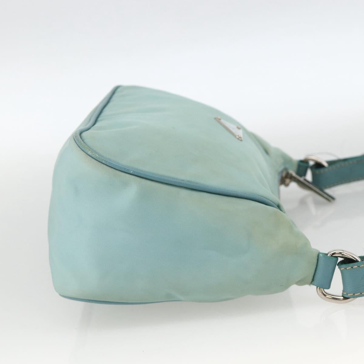 PRADA Shoulder Bag Nylon Leather Light Blue Silver Auth BAZ537
