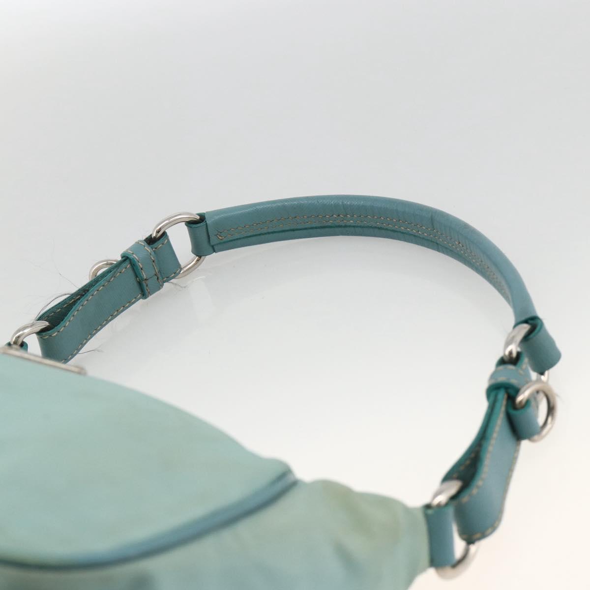 PRADA Shoulder Bag Nylon Leather Light Blue Silver Auth BAZ537