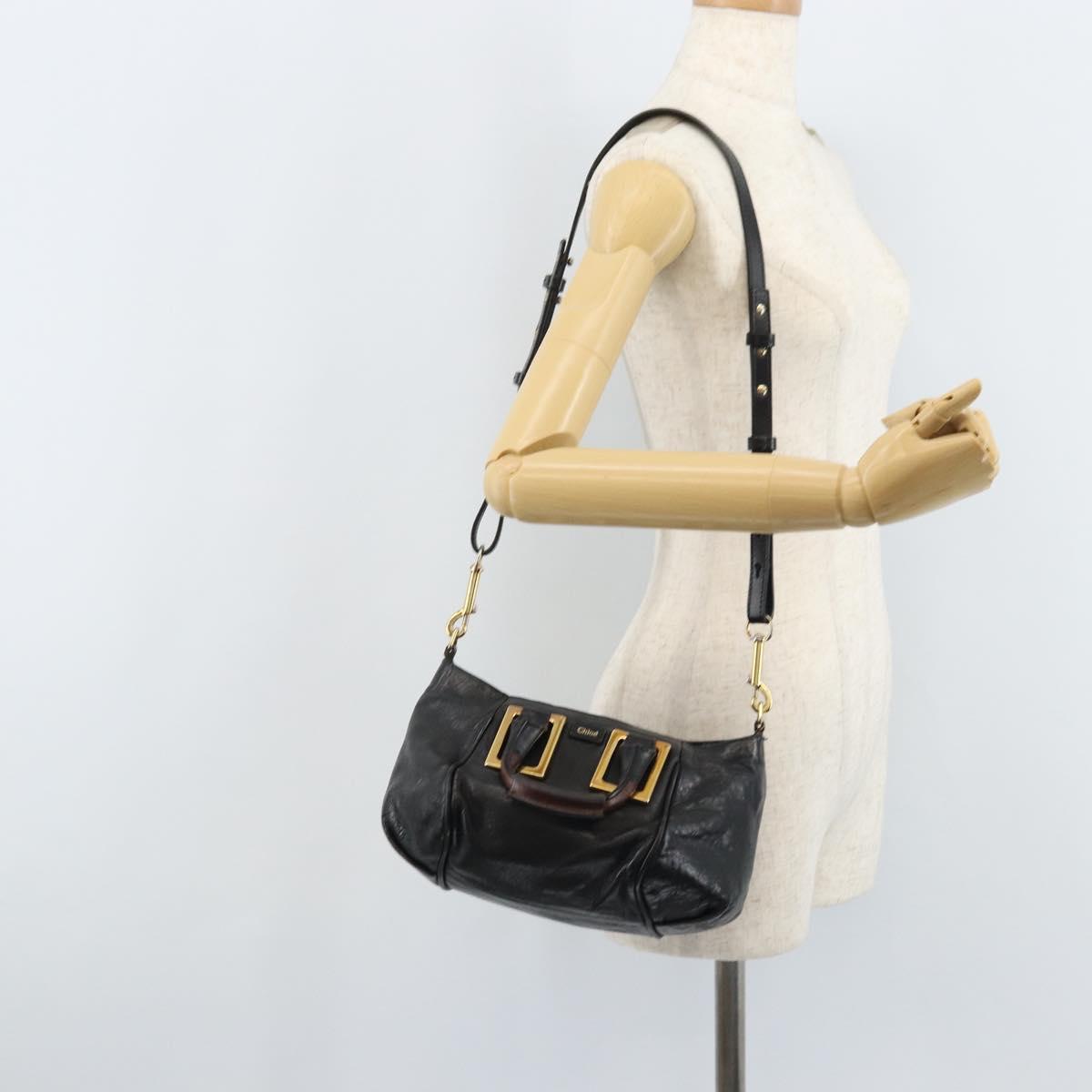 Chloe Etel Hand Bag Leather 2way Black Gold Auth BAZ546