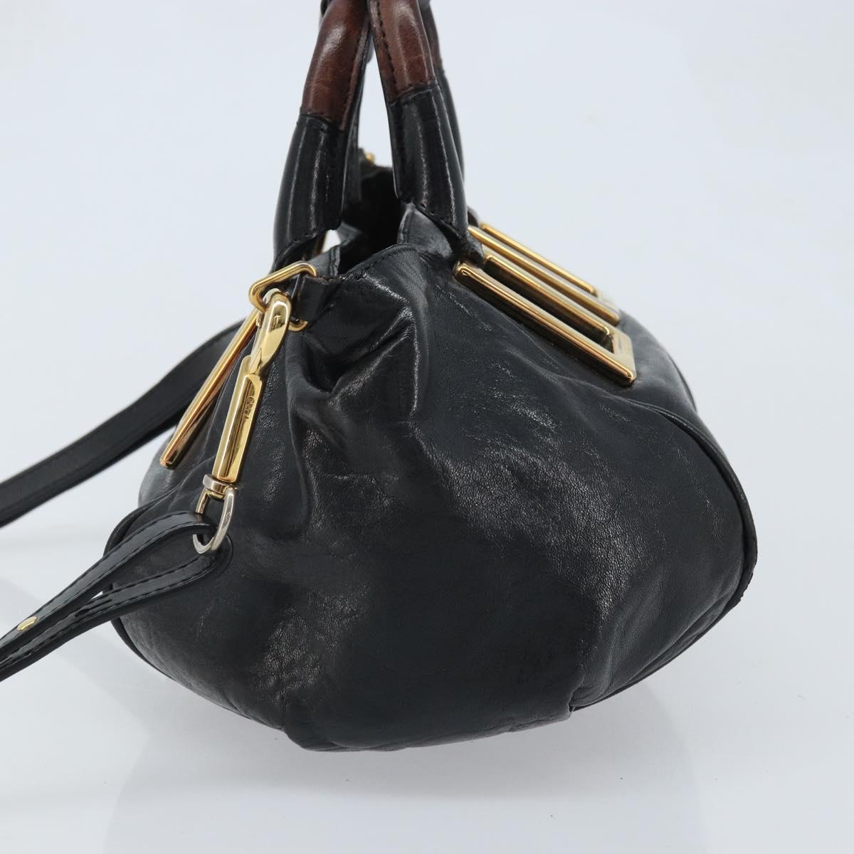 Chloe Etel Hand Bag Leather 2way Black Gold Auth BAZ546