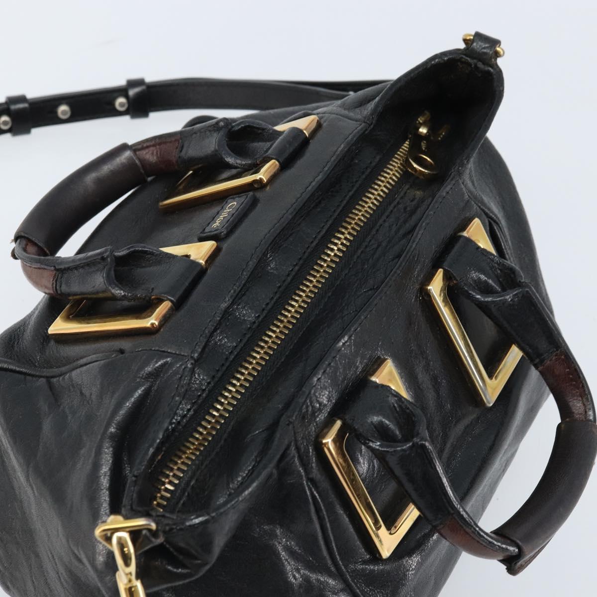 Chloe Etel Hand Bag Leather 2way Black Gold Auth BAZ546