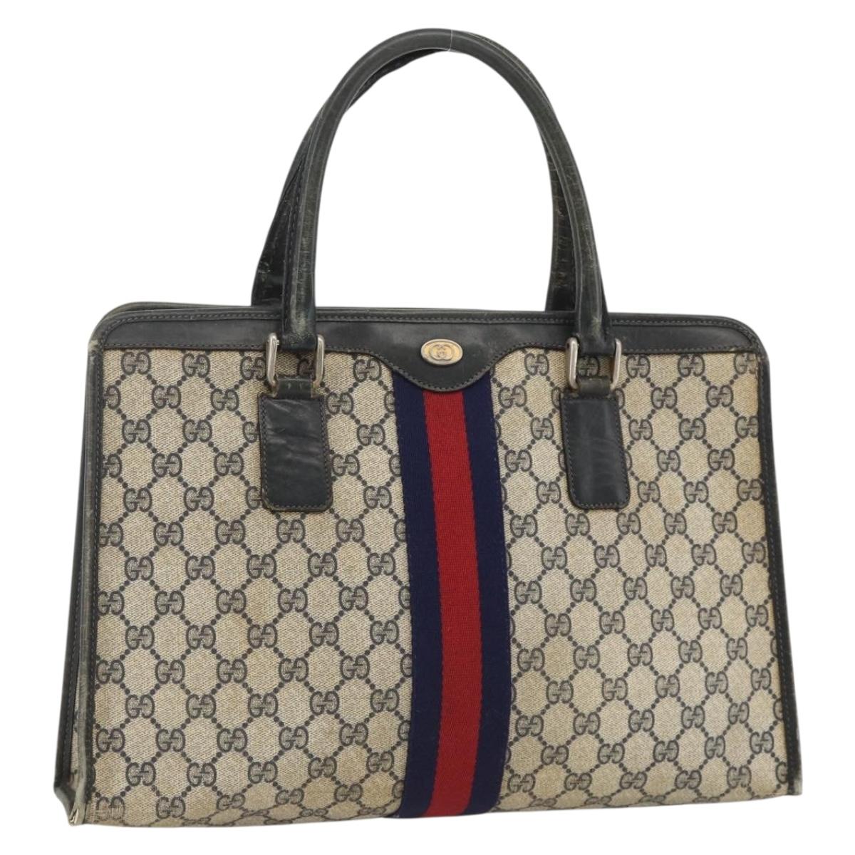 GUCCI GG Supreme Sherry Line Hand Bag PVC Navy Gold 010 378 Auth BAZ548