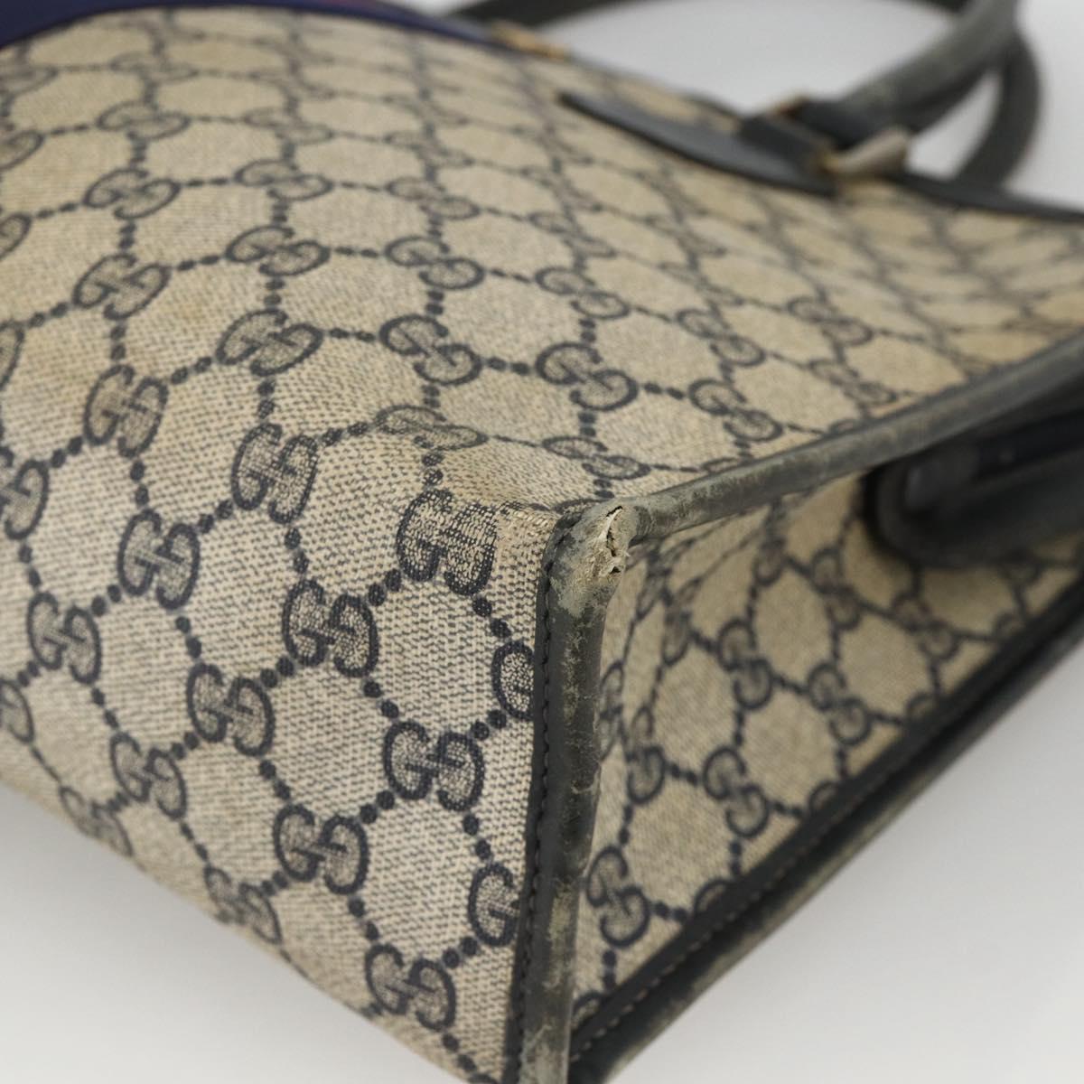 GUCCI GG Supreme Sherry Line Hand Bag PVC Navy Gold 010 378 Auth BAZ548