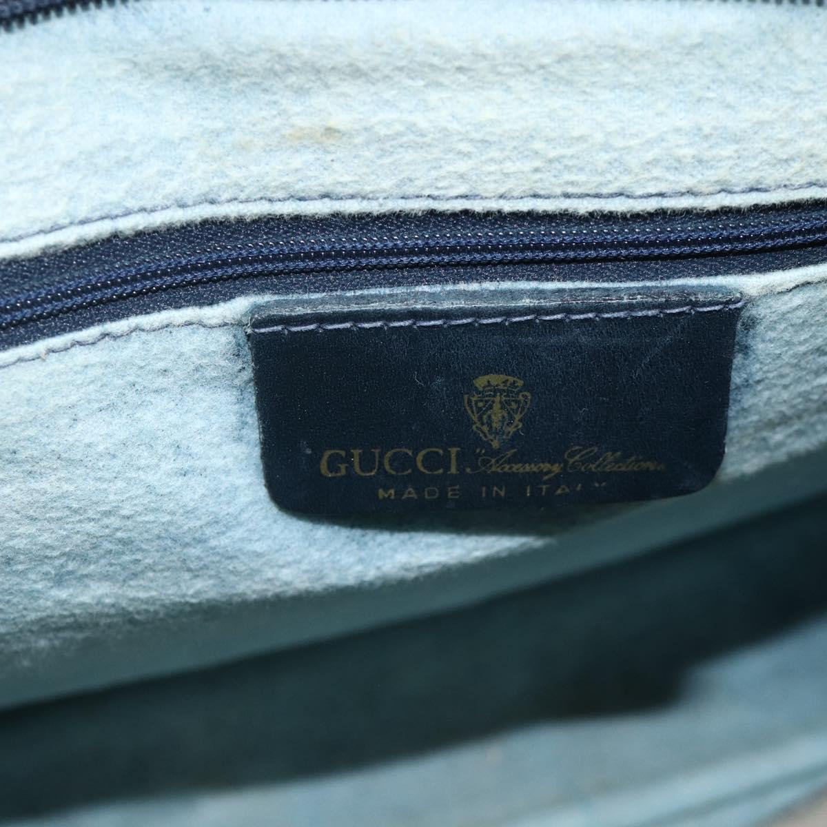 GUCCI GG Supreme Sherry Line Hand Bag PVC Navy Gold 010 378 Auth BAZ548