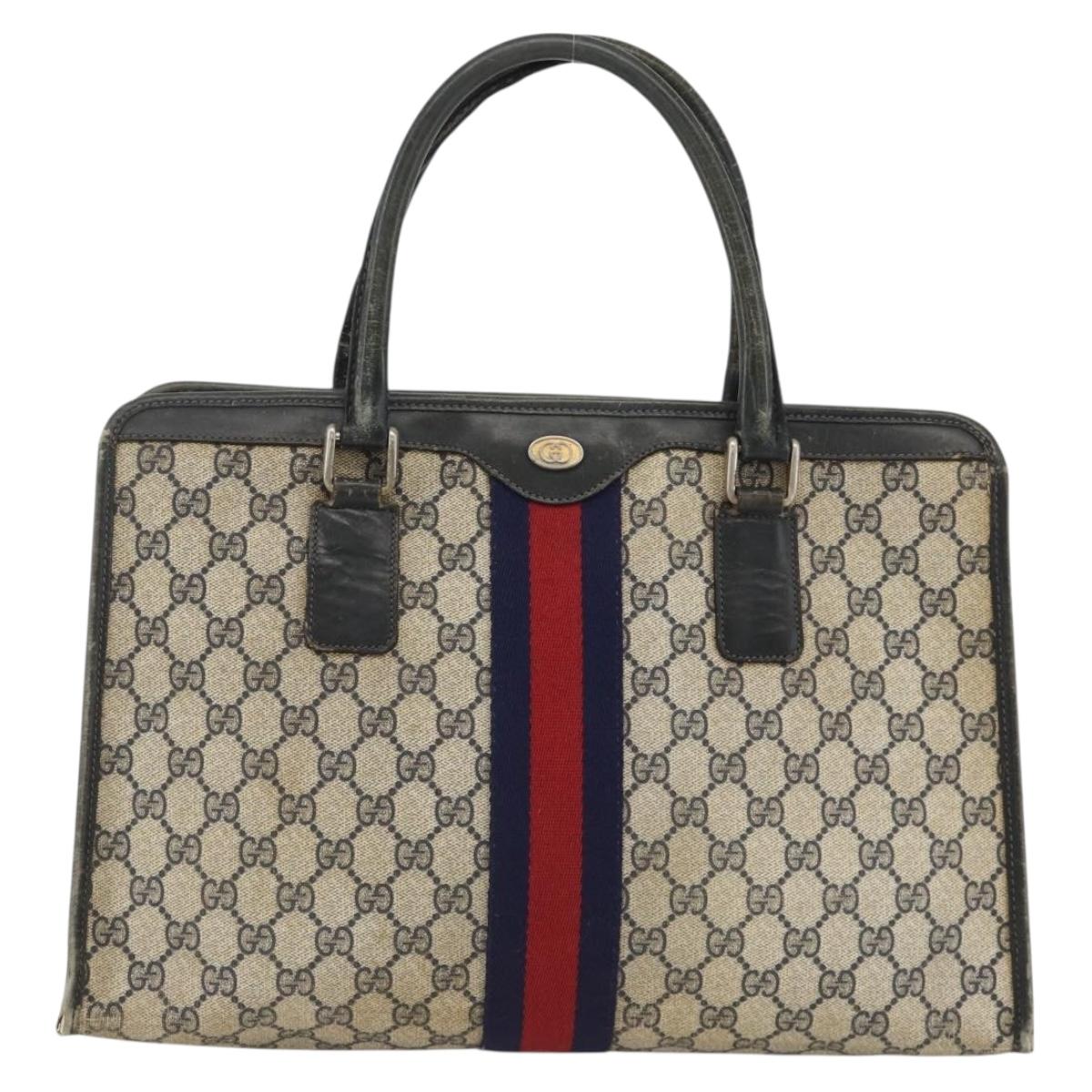 GUCCI GG Supreme Sherry Line Hand Bag PVC Navy Gold 010 378 Auth BAZ548