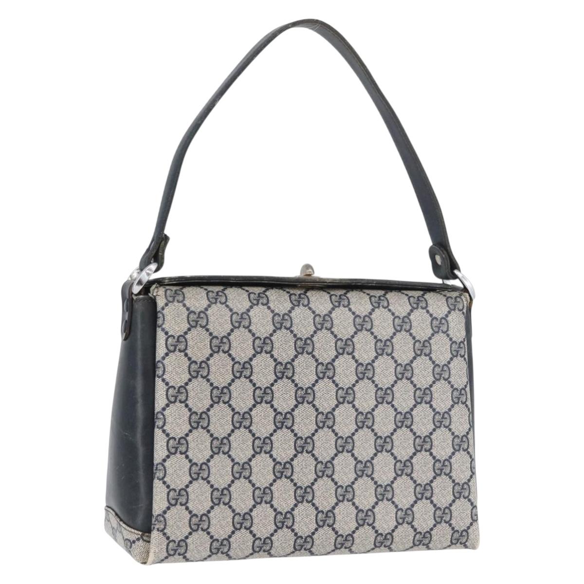 GUCCI GG Supreme Shoulder Bag PVC Navy Silver Auth BAZ550