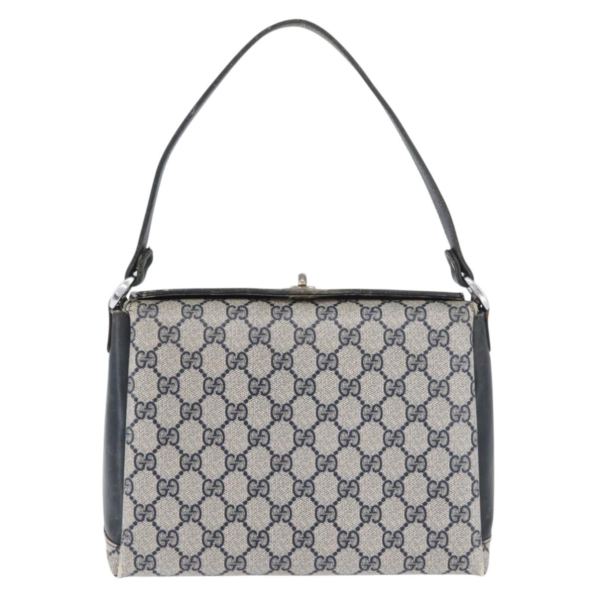GUCCI GG Supreme Shoulder Bag PVC Navy Silver Auth BAZ550