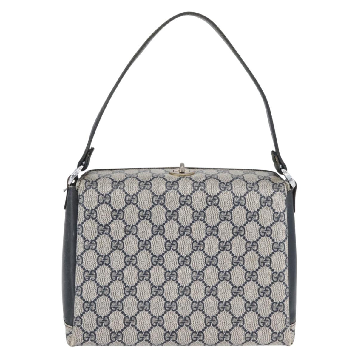 GUCCI GG Supreme Shoulder Bag PVC Navy Silver Auth BAZ550