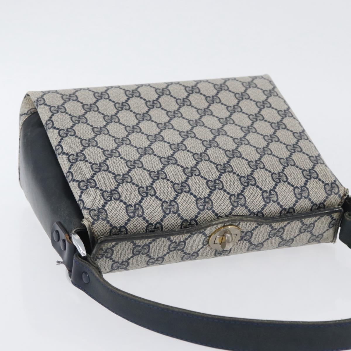 GUCCI GG Supreme Shoulder Bag PVC Navy Silver Auth BAZ550