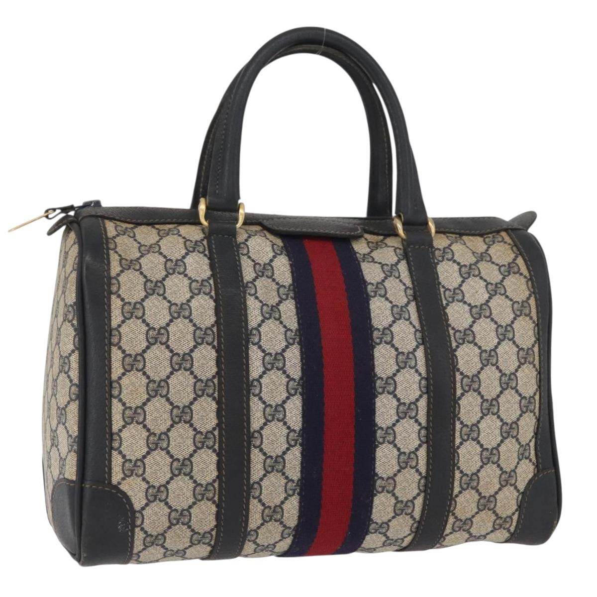 GUCCI GG Supreme Boston Bag PVC Navy Gold Auth BAZ551