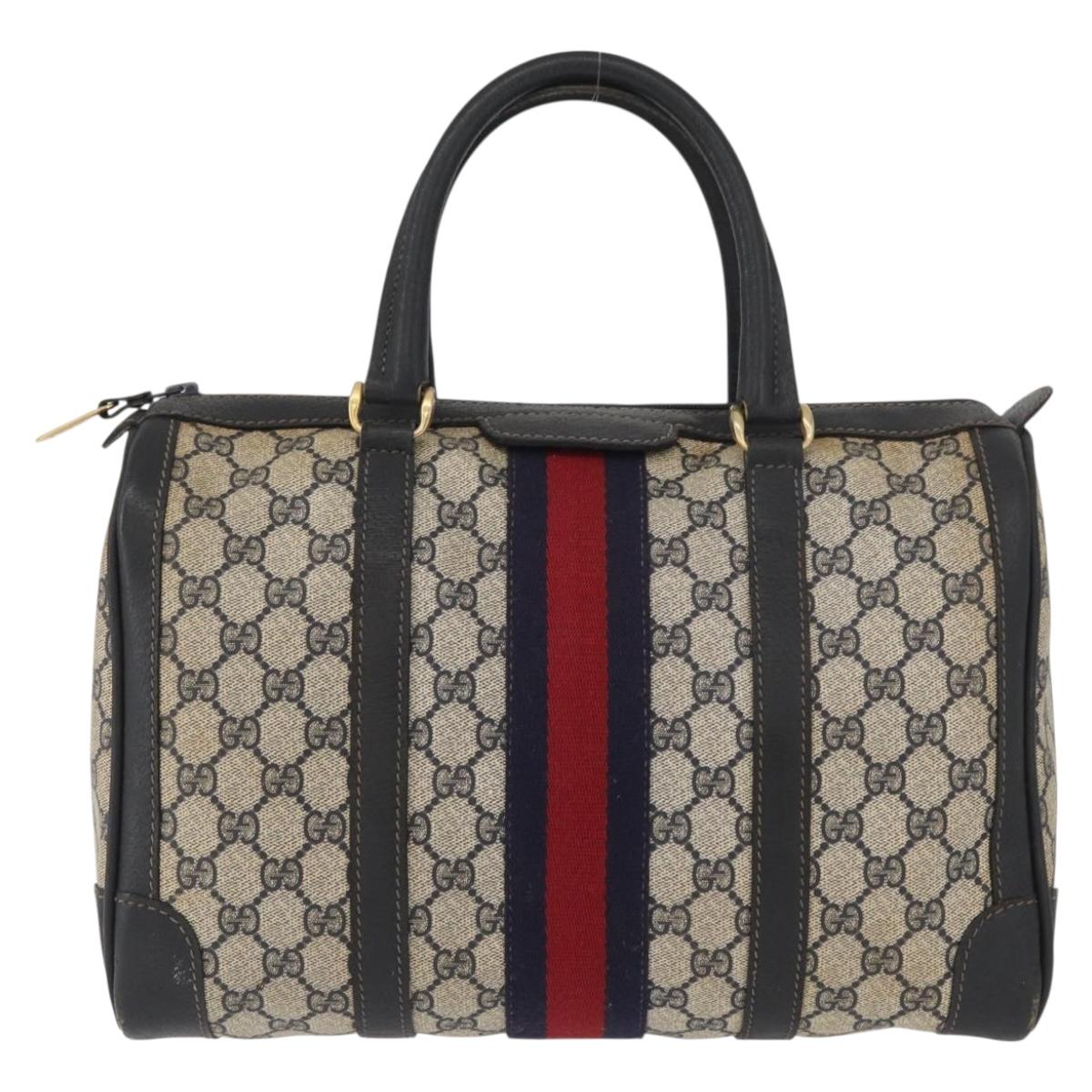 GUCCI GG Supreme Boston Bag PVC Navy Gold Auth BAZ551