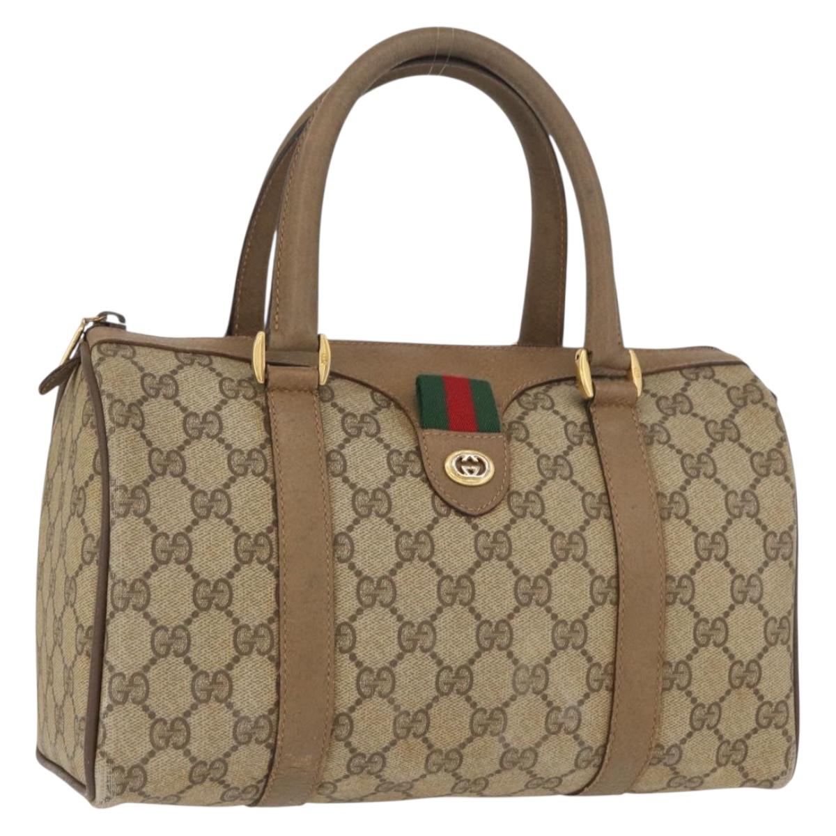 GUCCI GG Supreme Web Sherry Line Boston Bag PVC Beige Gold 40 02 006 Auth BAZ553