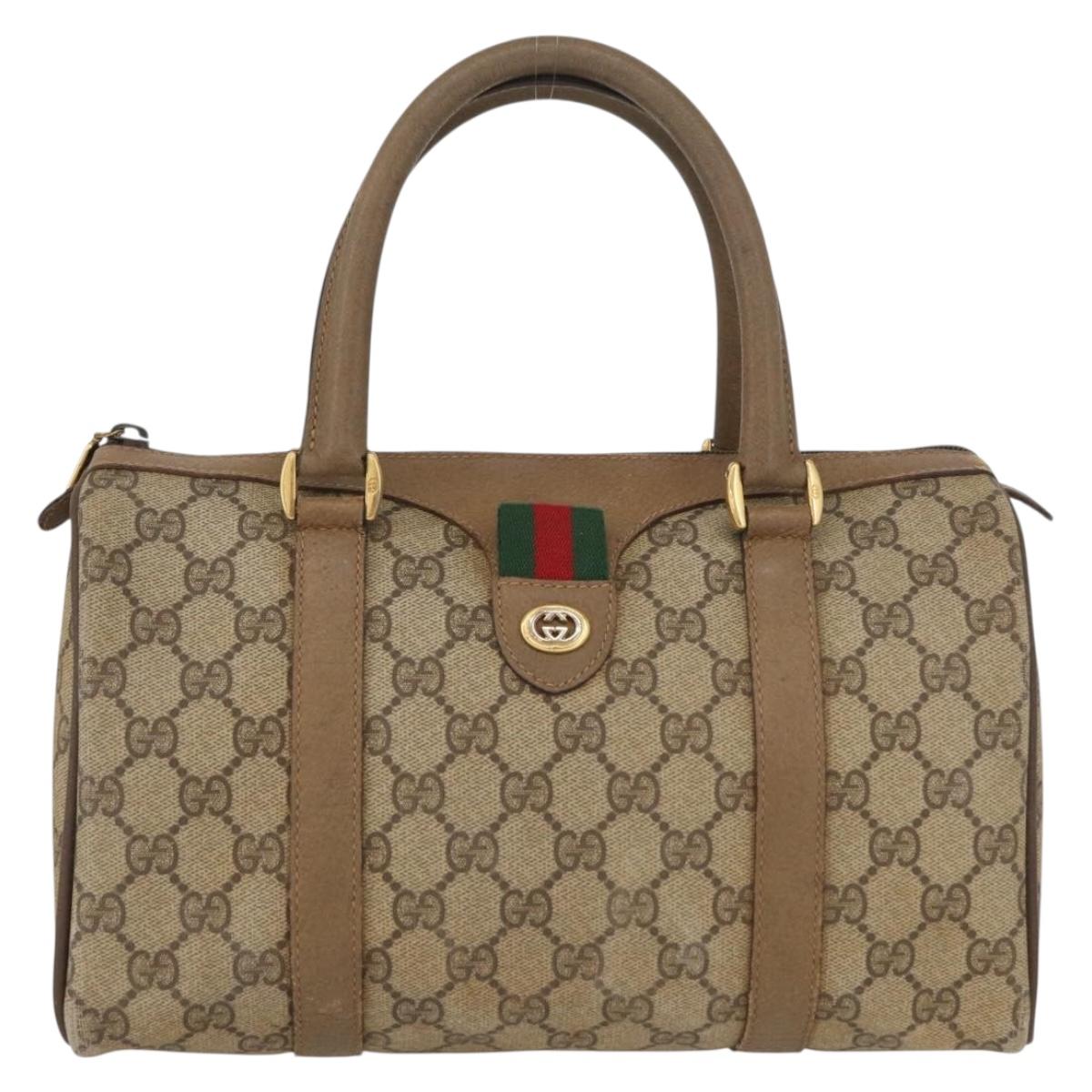 GUCCI GG Supreme Web Sherry Line Boston Bag PVC Beige Gold 40 02 006 Auth BAZ553
