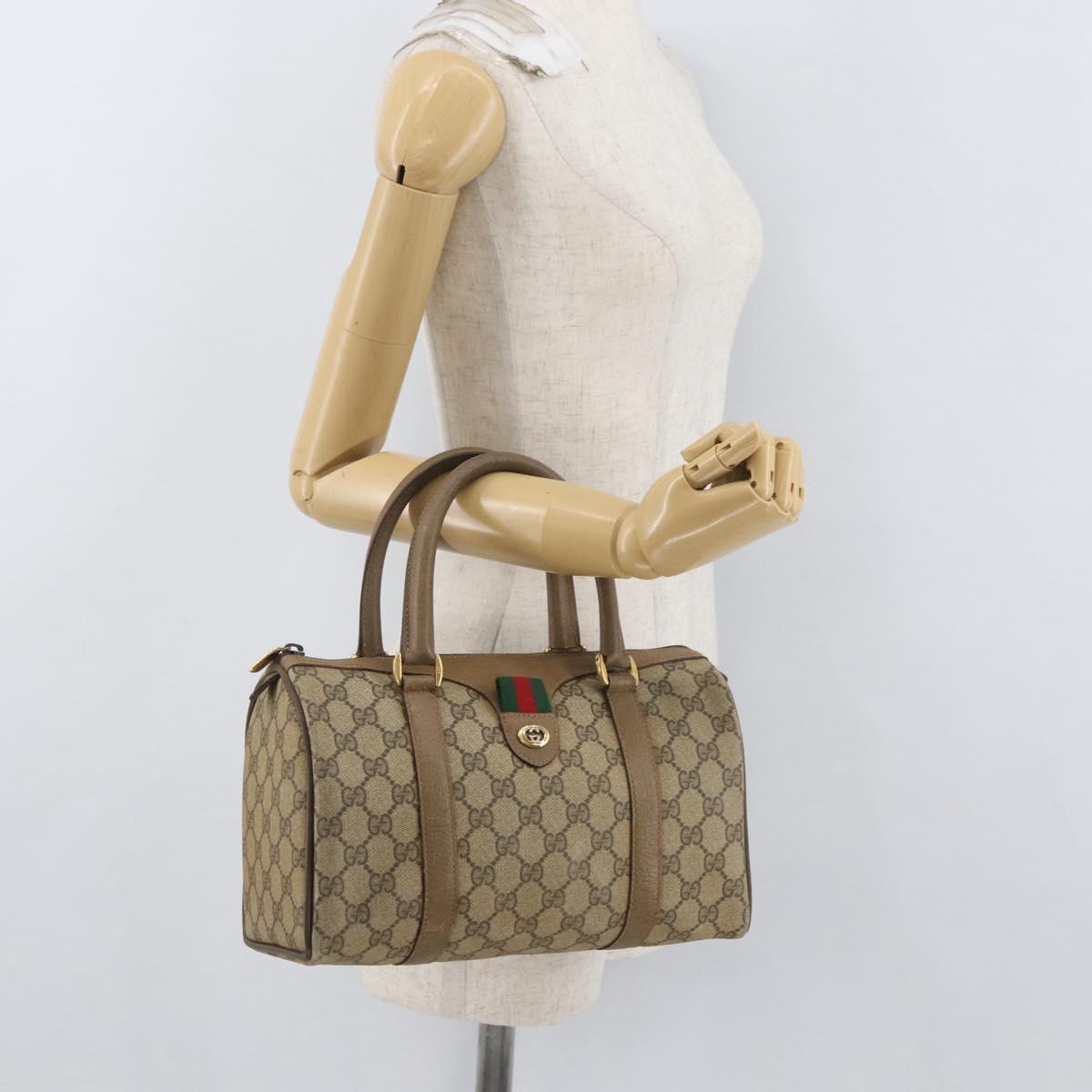 GUCCI GG Supreme Web Sherry Line Boston Bag PVC Beige Gold 40 02 006 Auth BAZ553