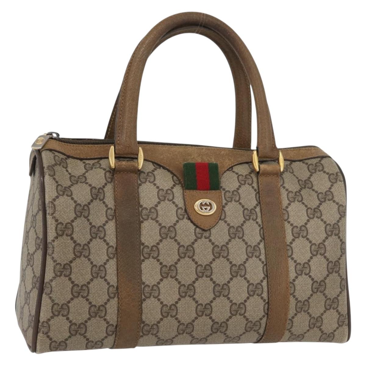 GUCCI GG Supreme Web Sherry Line Bag PVC Beige Gold 116 02 006 Auth BAZ554